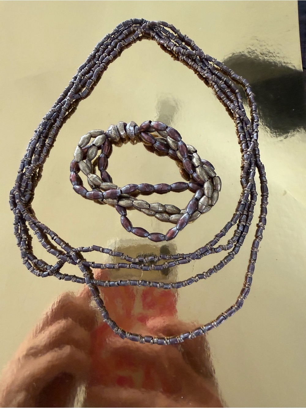Artisan Metal Bead Necklace & Bracelet Set Tribal Boho Statement Jewelry - Picture 6 of 7